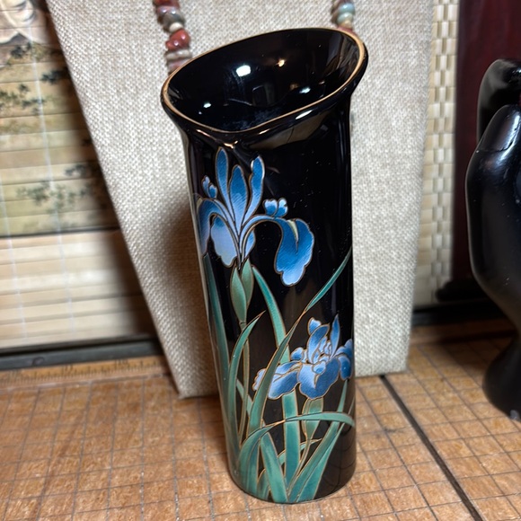 Black Onyx San Francisco Other - Black Onyx San Francisco Black Ceramic Vase w Blue Iris Design GUC 6”Hx2 5/8”D
